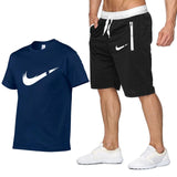 Two Piece Set Men Short Sleeve T Shirt Cropped Top+Shorts Men's Tracksuits 2019 New Causal Sportswear Tops Short Trousers