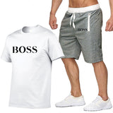 New Fashion Sportsuit and Tee Shirt Set Mens T Shirt Shorts + Short Pants Men Summer Tracksuit Men Casual Brand Boss Tee Shirts