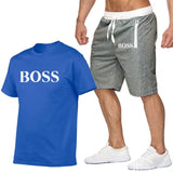 New Fashion Sportsuit and Tee Shirt Set Mens T Shirt Shorts + Short Pants Men Summer Tracksuit Men Casual Brand Boss Tee Shirts