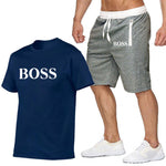 New Fashion Sportsuit and Tee Shirt Set Mens T Shirt Shorts + Short Pants Men Summer Tracksuit Men Casual Brand Boss Tee Shirts