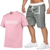 New Fashion Sportsuit and Tee Shirt Set Mens T Shirt Shorts + Short Pants Men Summer Tracksuit Men Casual Brand Boss Tee Shirts