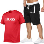 New Fashion Sportsuit and Tee Shirt Set Mens T Shirt Shorts + Short Pants Men Summer Tracksuit Men Casual Brand Boss Tee Shirts