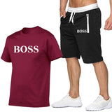 New Fashion Sportsuit and Tee Shirt Set Mens T Shirt Shorts + Short Pants Men Summer Tracksuit Men Casual Brand Boss Tee Shirts