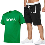 New Fashion Sportsuit and Tee Shirt Set Mens T Shirt Shorts + Short Pants Men Summer Tracksuit Men Casual Brand Boss Tee Shirts