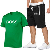 New Fashion Sportsuit and Tee Shirt Set Mens T Shirt Shorts + Short Pants Men Summer Tracksuit Men Casual Brand Boss Tee Shirts