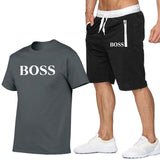 New Fashion Sportsuit and Tee Shirt Set Mens T Shirt Shorts + Short Pants Men Summer Tracksuit Men Casual Brand Boss Tee Shirts