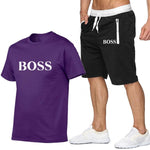 New Fashion Sportsuit and Tee Shirt Set Mens T Shirt Shorts + Short Pants Men Summer Tracksuit Men Casual Brand Boss Tee Shirts