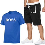 New Fashion Sportsuit and Tee Shirt Set Mens T Shirt Shorts + Short Pants Men Summer Tracksuit Men Casual Brand Boss Tee Shirts