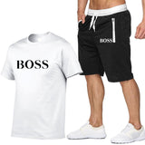 New Fashion Sportsuit and Tee Shirt Set Mens T Shirt Shorts + Short Pants Men Summer Tracksuit Men Casual Brand Boss Tee Shirts