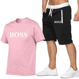 New Fashion Sportsuit and Tee Shirt Set Mens T Shirt Shorts + Short Pants Men Summer Tracksuit Men Casual Brand Boss Tee Shirts