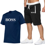 New Fashion Sportsuit and Tee Shirt Set Mens T Shirt Shorts + Short Pants Men Summer Tracksuit Men Casual Brand Boss Tee Shirts
