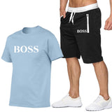 New Fashion Sportsuit and Tee Shirt Set Mens T Shirt Shorts + Short Pants Men Summer Tracksuit Men Casual Brand Boss Tee Shirts