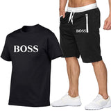 New Fashion Sportsuit and Tee Shirt Set Mens T Shirt Shorts + Short Pants Men Summer Tracksuit Men Casual Brand Boss Tee Shirts