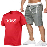 New Fashion Sportsuit and Tee Shirt Set Mens T Shirt Shorts + Short Pants Men Summer Tracksuit Men Casual Brand Boss Tee Shirts