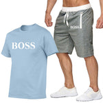 New Fashion Sportsuit and Tee Shirt Set Mens T Shirt Shorts + Short Pants Men Summer Tracksuit Men Casual Brand Boss Tee Shirts