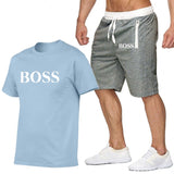 New Fashion Sportsuit and Tee Shirt Set Mens T Shirt Shorts + Short Pants Men Summer Tracksuit Men Casual Brand Boss Tee Shirts