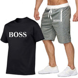 New Fashion Sportsuit and Tee Shirt Set Mens T Shirt Shorts + Short Pants Men Summer Tracksuit Men Casual Brand Boss Tee Shirts